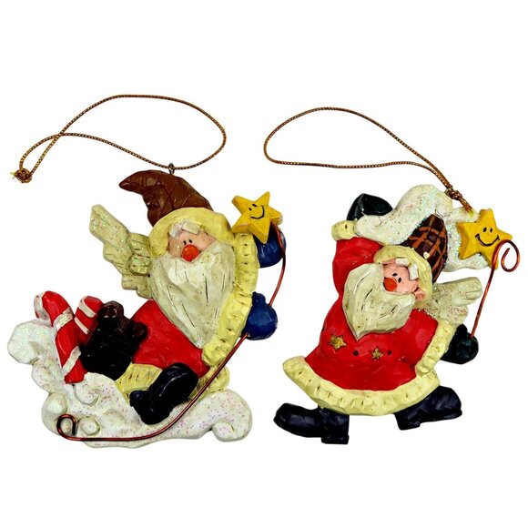 For My Life Santa Resin Ornaments, Folk Art Style Christmas Set of 2 (1999) - Picture 1 of 6